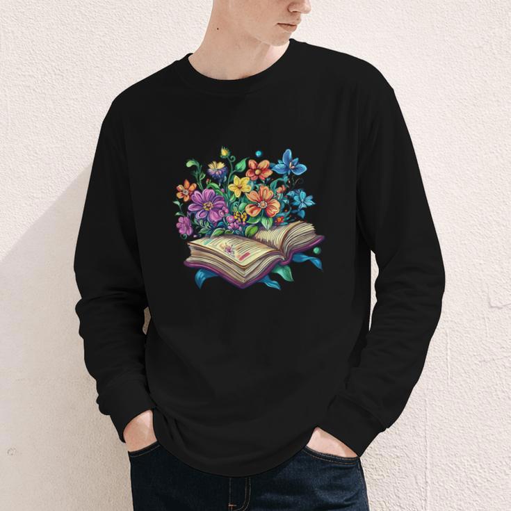 Enchanted Open Book With Blooming Flowers Youth Long Sleeve Tee