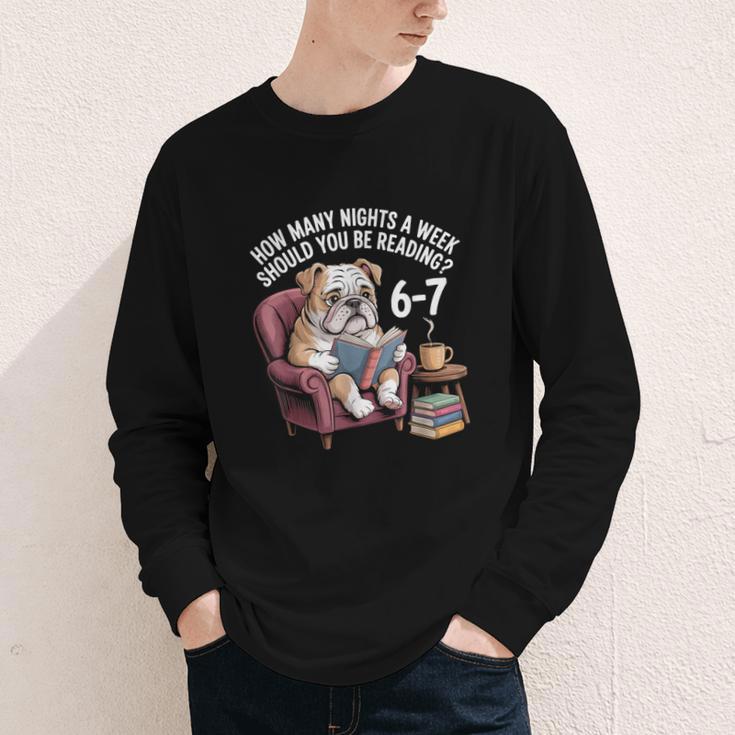 English Bulldog Dog Reading Book 67 Six Seven Meme Youth Long Sleeve Tee