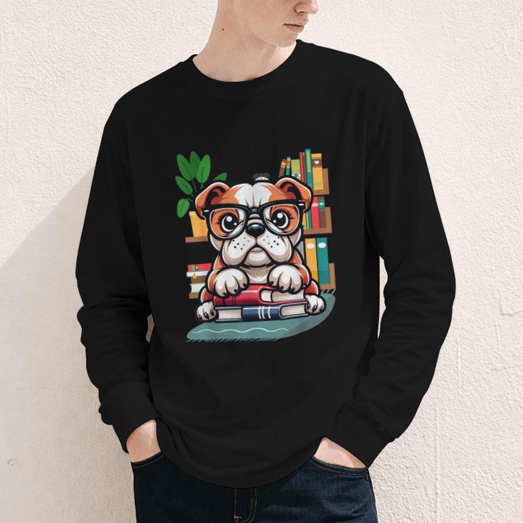 English Bulldog Reading a Book Dog Youth Long Sleeve Tee