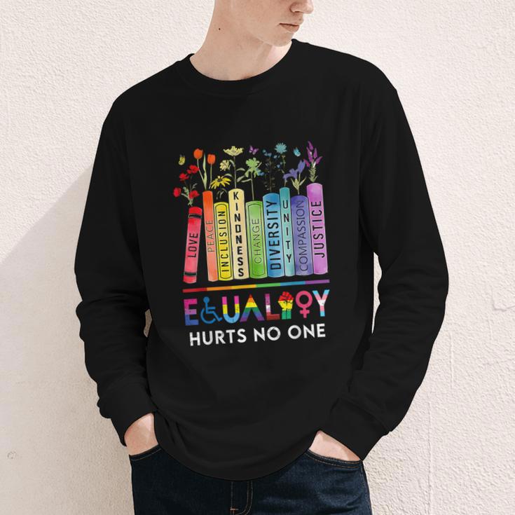 Equality Hurts No One Book Flower Rainbow Pride Month LGBTQ Youth Long Sleeve Tee