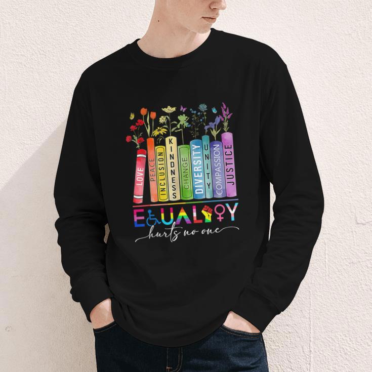 Equality Hurts No One Floral Books LGBTQ Gay Les Pride Month Youth Long Sleeve Tee