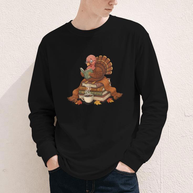 Fall Book Vintage Turkey Thanksgiving Reading Book Lovers Youth Long Sleeve Tee