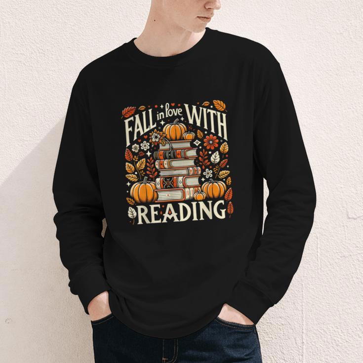Fall In Love With Reading Book Autumn Pumpkins And Teachers Youth Long Sleeve Tee