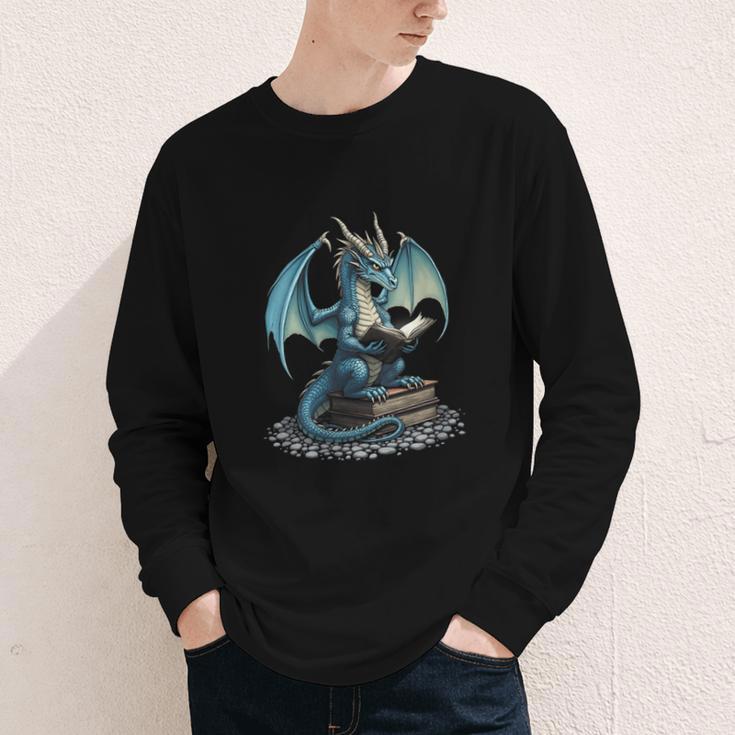 Fantasy Dragon Reading Magical Book Lover Halloween Vibes Youth Long Sleeve Tee