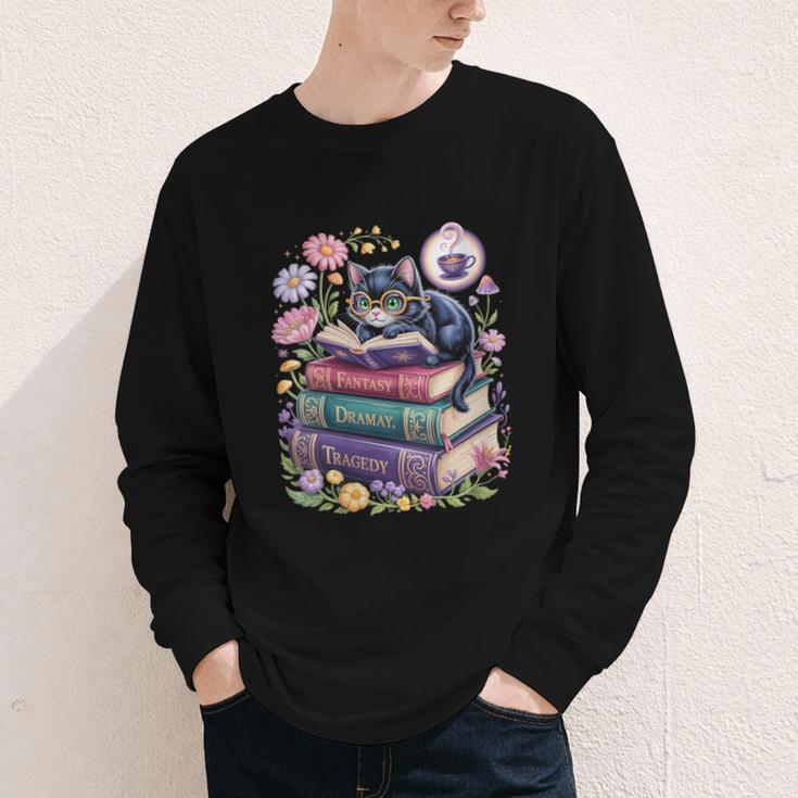 Fantasy Drama Tragedy Cute Cat Book Lover Readers Librarians Youth Long Sleeve Tee Fantasy Drama Tragedy Cute Cat Book Lover Readers Librarians Youth Long Sleeve Tee