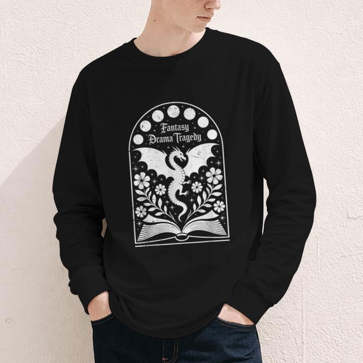 Fantasy Drama Tragedy Dragon Book Magic Gothic Moon Phases Youth Long Sleeve Tee Fantasy Drama Tragedy Dragon Book Magic Gothic Moon Phases Youth Long Sleeve Tee