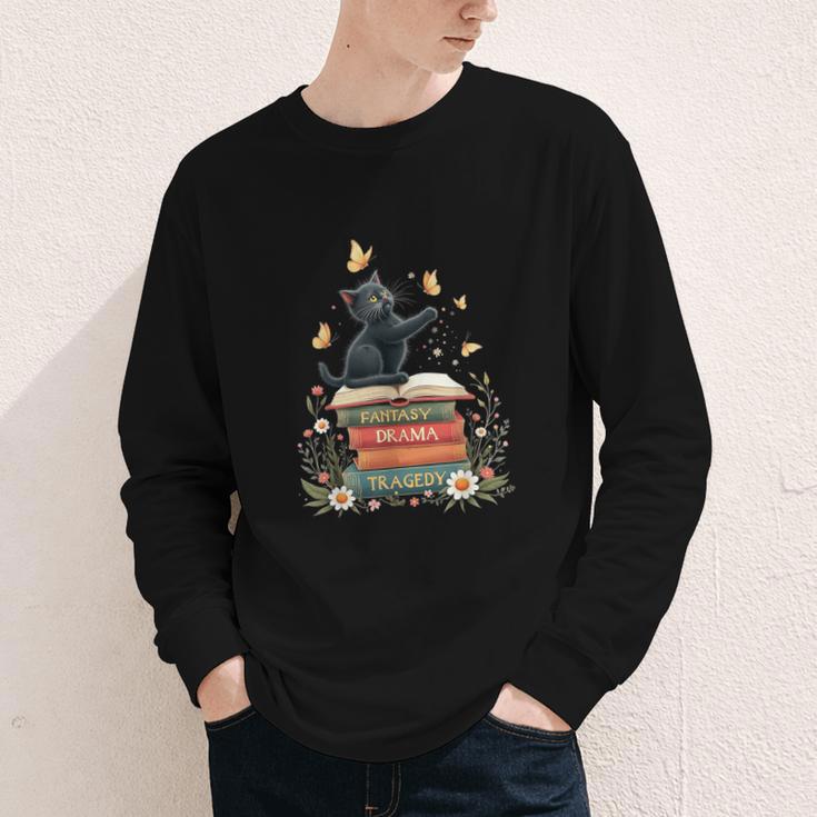 Fantasy Drama Tragedy Reading Lover Book Cat Humor Youth Long Sleeve Tee Fantasy Drama Tragedy Reading Lover Book Cat Humor Youth Long Sleeve Tee
