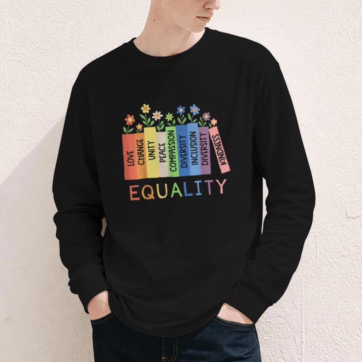 Floral Book Equality Human Rights Social Justice Peace Love Youth Long Sleeve Tee
