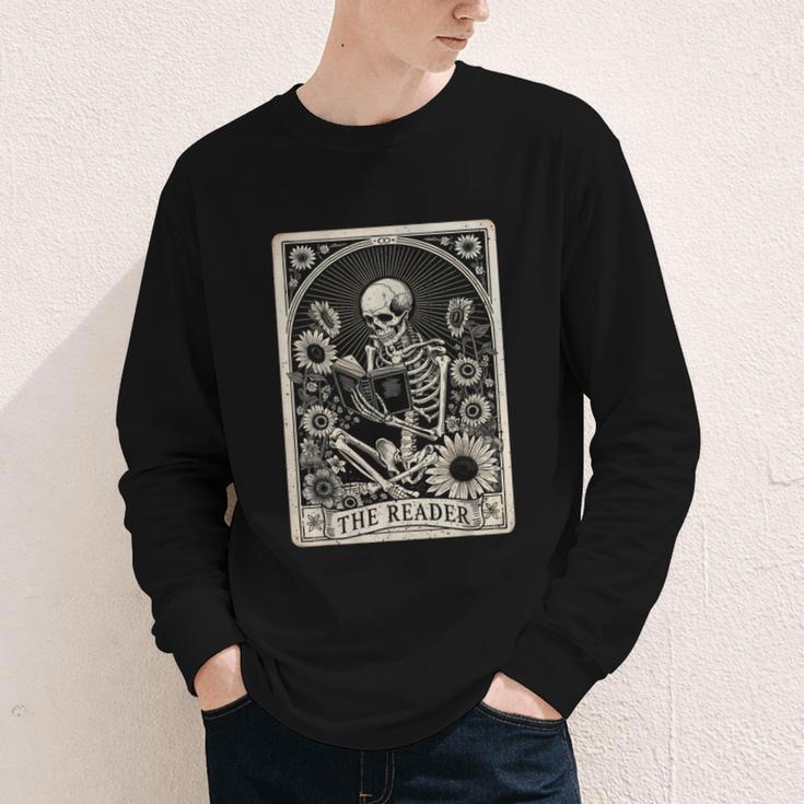 Floral The Reader Tarot Card Skeleton Reading Book Youth Long Sleeve Tee