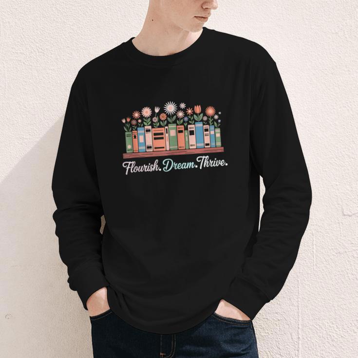 Flourish Dream Thrive Floral Books For Book Lovers Youth Long Sleeve Tee