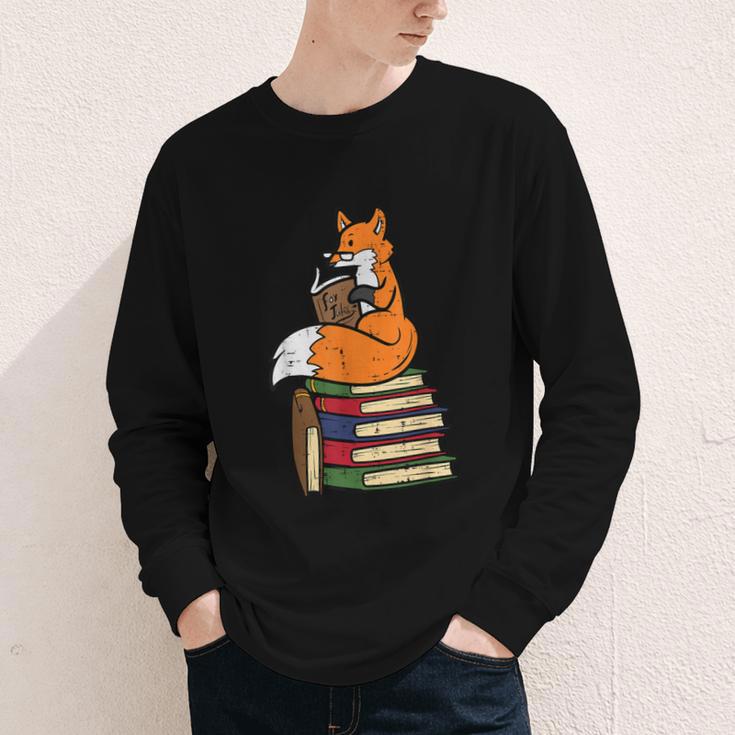 Fox Books Read Reading Librarian America Men Women Kids Youth Long Sleeve Tee