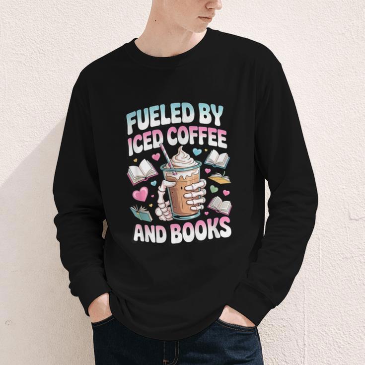 Fueled By Iced Coffee And Books Book Lover Retro Youth Long Sleeve Tee Fueled By Iced Coffee And Books Book Lover Retro Youth Long Sleeve Tee