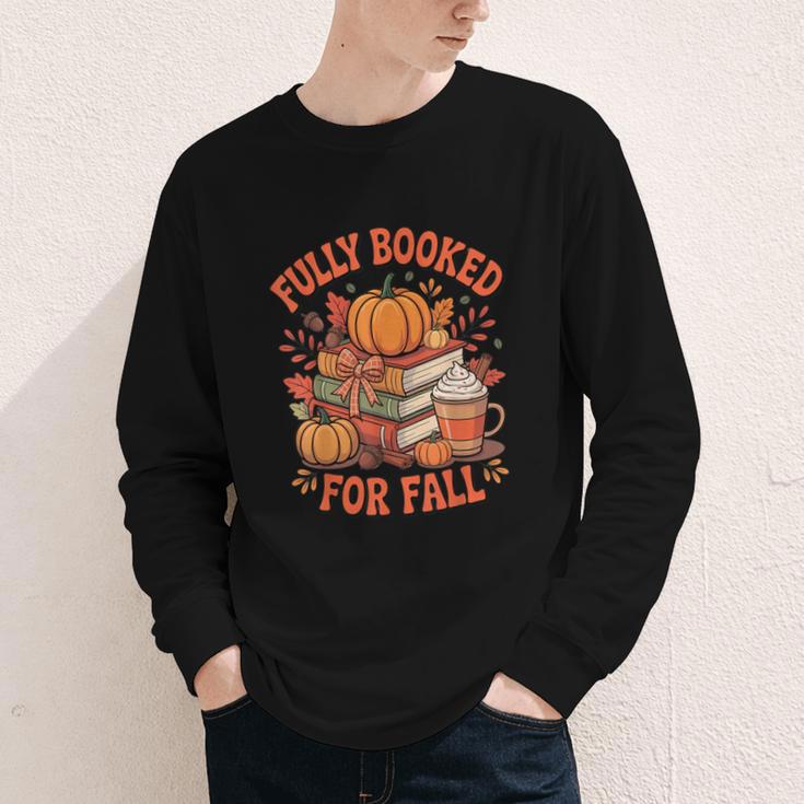 Fully Booked For Fall Books Pumpkin Autumn Thanksgiving Youth Long Sleeve Tee