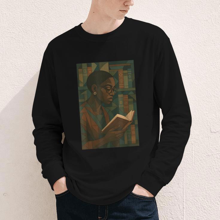 Geometric History Educated Women Teacher Book Melanin Youth Long Sleeve Tee