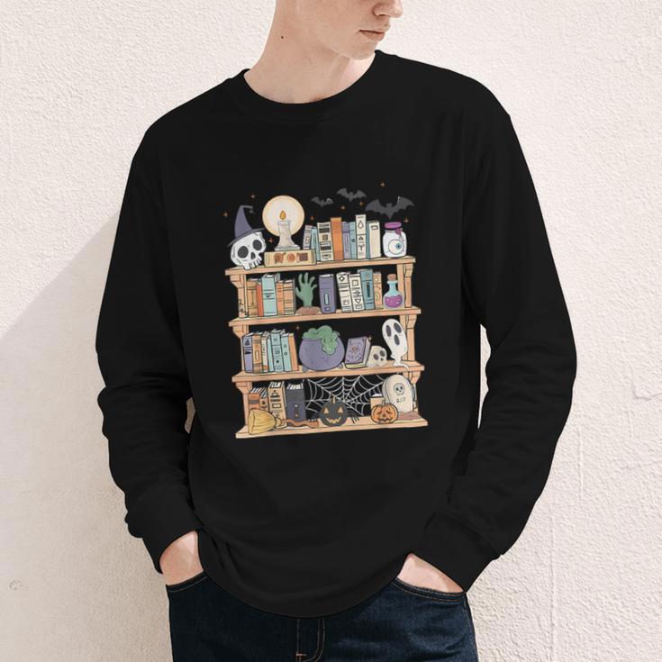 Ghost Book Reading Books Lover Teacher Happy Halloween Youth Long Sleeve Tee