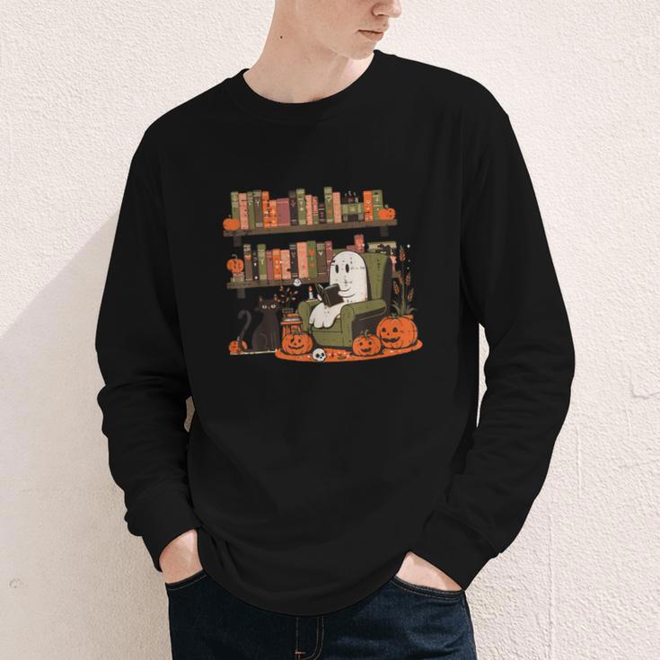 Ghost Library Reading Books Halloween Men Women Kids Youth Long Sleeve Tee Ghost Library Reading Books Halloween Men Women Kids Youth Long Sleeve Tee