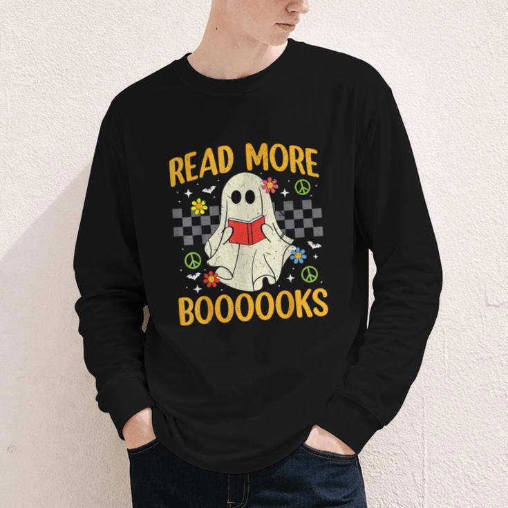 Ghost Reading Books Teacher Student Halloween Read More Book Youth Long Sleeve Tee