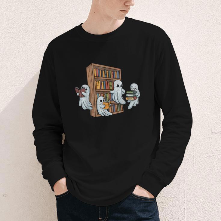 Ghosts Reading Books Teacher Halloween Librarian Book Lover Youth Long Sleeve Tee