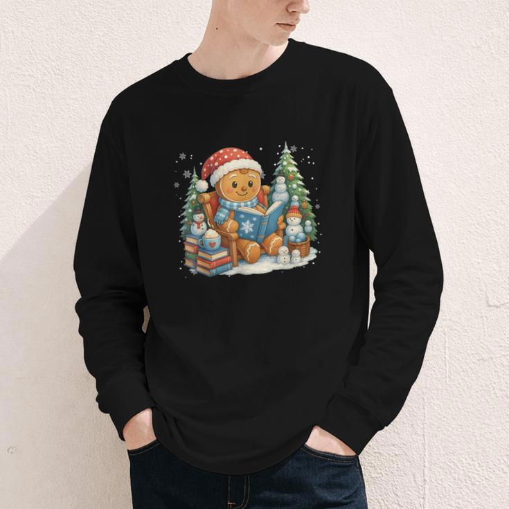 Gingerbread Reading Book Lovers Christmas Bookworm Librarian Youth Long Sleeve Tee