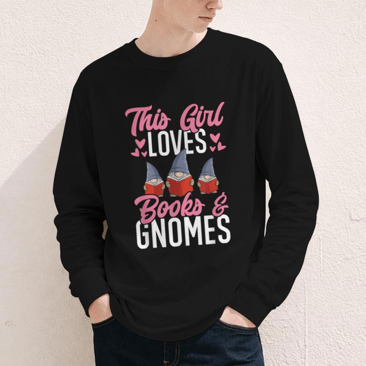 This Girl Loves Books And Gnomes Gardener Dwarf Garden Gnome Youth Long Sleeve Tee