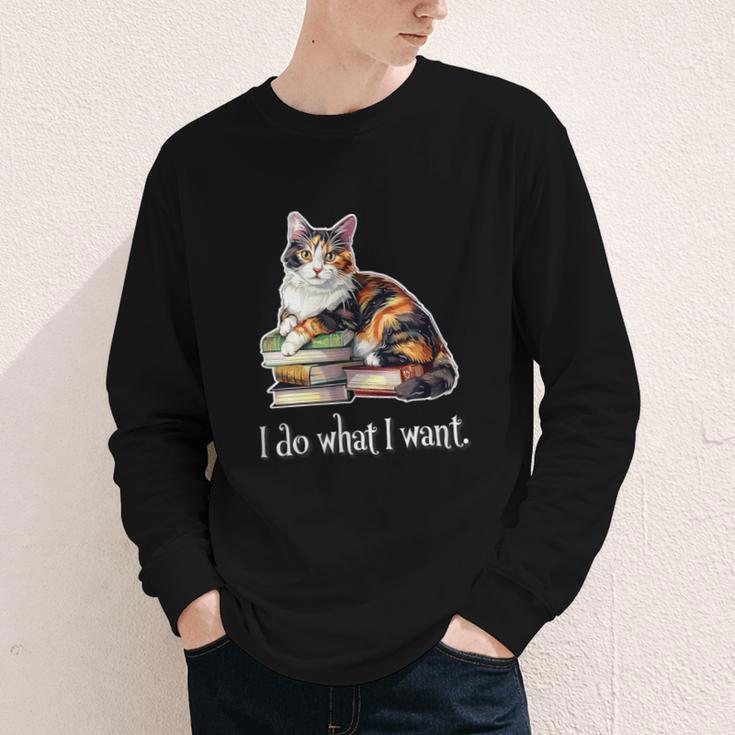 Girls Books I Do What I Want Calico Cat Lover Youth Long Sleeve Tee
