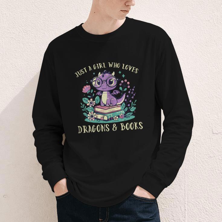 Girls Loves Dragon Books Fantasy Girls Kids Toddler Women Youth Long Sleeve Tee