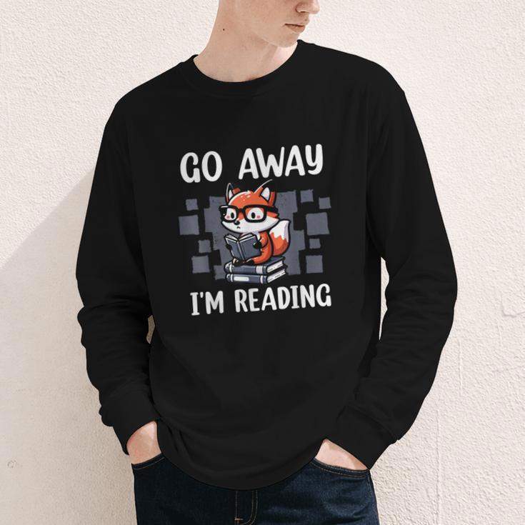 Go Away I'm Reading Book Reader Cute Fox Librarians Youth Long Sleeve Tee