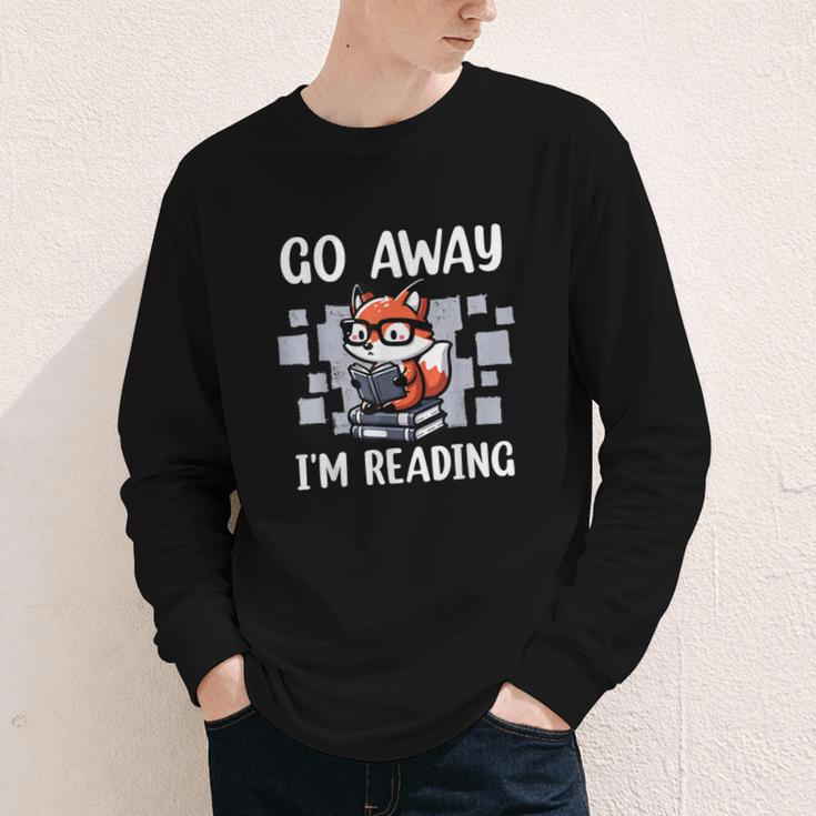 Go Away I'm Reading Book Reader Cute Fox Loves Books Youth Long Sleeve Tee