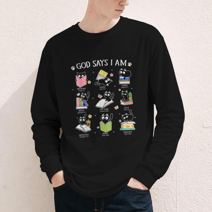 God Says I Am Cat Book Lover Christian Cute Jesus Girls Kids Youth Long Sleeve Tee God Says I Am Cat Book Lover Christian Cute Jesus Girls Kids Youth Long Sleeve Tee