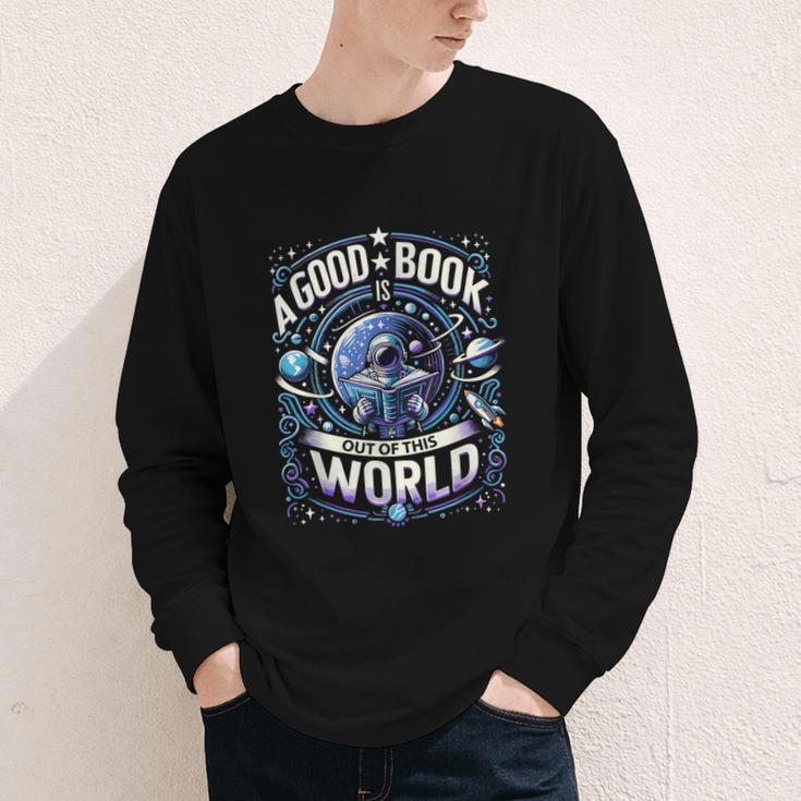 A Good Book Is Out Of This World Shirt Astronaut Reading Youth Long Sleeve Tee