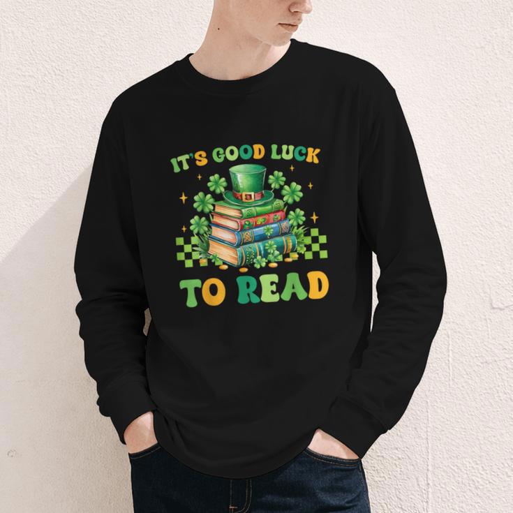 Goods Luck Read Librarian Book Patrick Days Shamrock Clover Youth Long Sleeve Tee