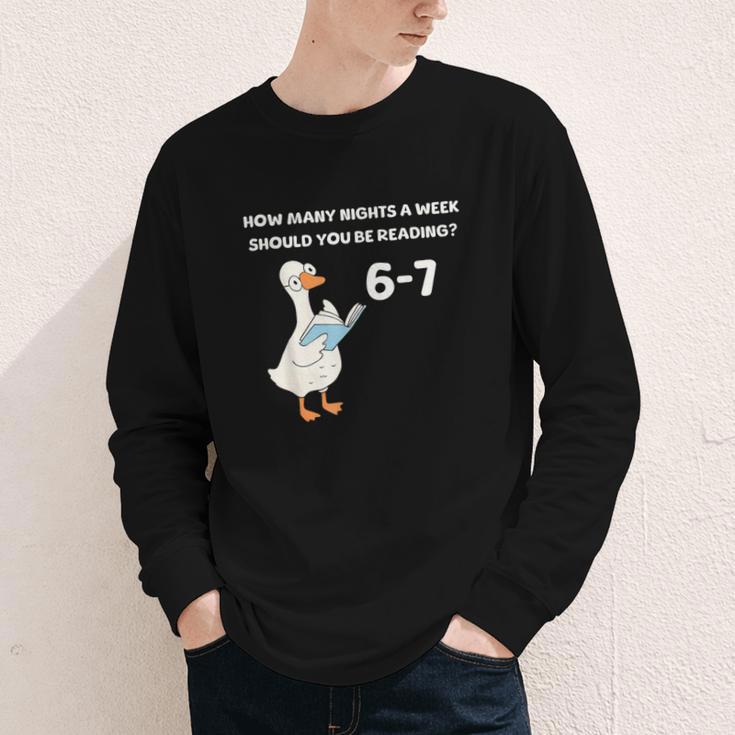 Goose Reading 67 Six Seven Meme Teacher Book Lover Youth Long Sleeve Tee