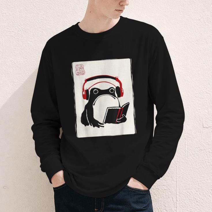 Grumpy Frog Books Music Kawaii Ink Japanese Youth Long Sleeve Tee