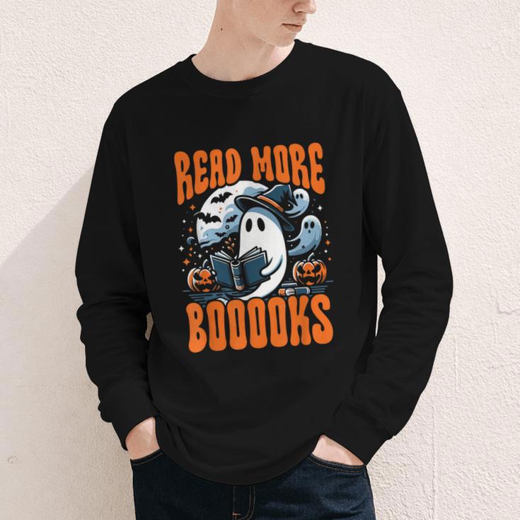 Halloween Book Lover Ghost Boo Pun Read More Boooks Youth Long Sleeve Tee