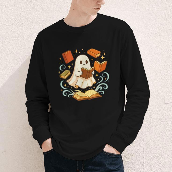 Halloween Cute Ghost Shirt Reading Books Ghost Youth Long Sleeve Tee