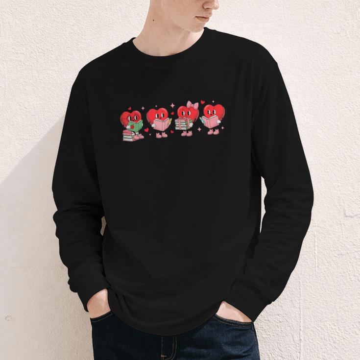 Heart Reading Books Valentine Teacher Library Book Lover Youth Long Sleeve Tee