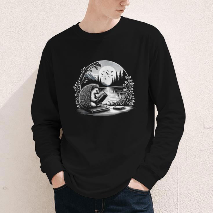 Hedgehog Reading Book Full Moon Lake Scenery Youth Long Sleeve Tee Hedgehog Reading Book Full Moon Lake Scenery Youth Long Sleeve Tee