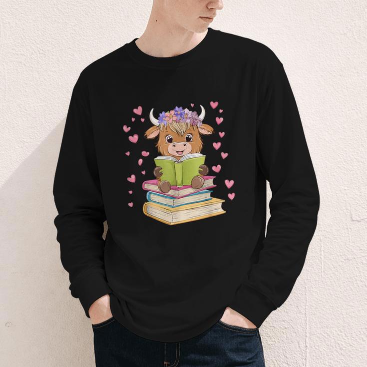 Highland Cow Reading Book Floral Bookworm Youth Long Sleeve Tee Highland Cow Reading Book Floral Bookworm Youth Long Sleeve Tee