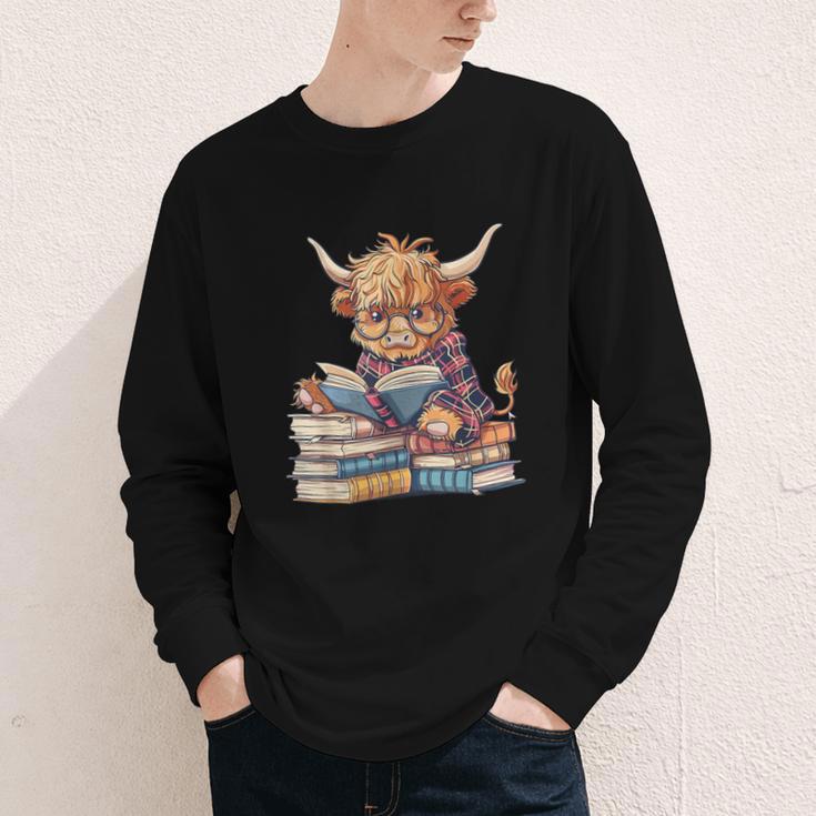 Highland Cow Reading Book Librarian Library Youth Long Sleeve Tee