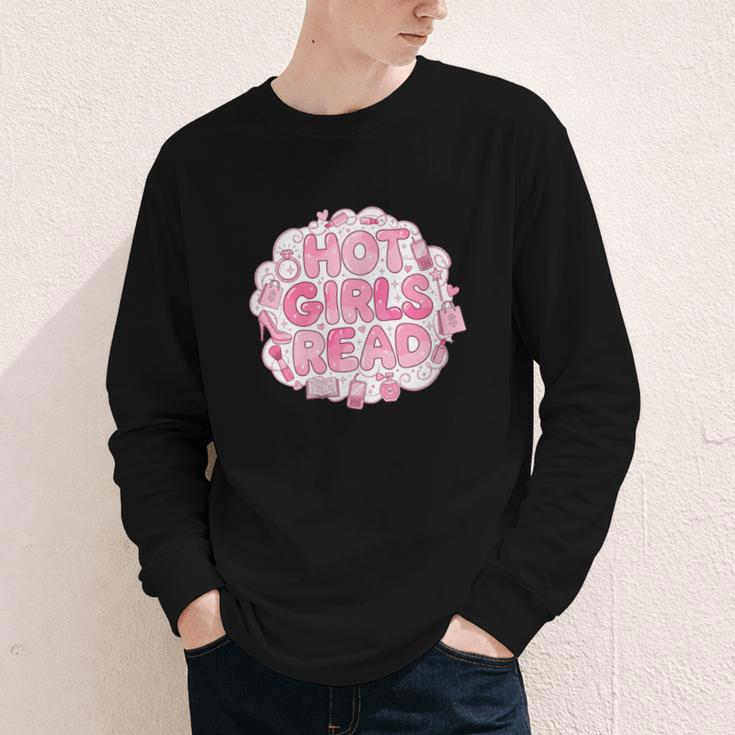 Hot Girls Read Pink Aesthetic Book Lover Reading Youth Long Sleeve Tee