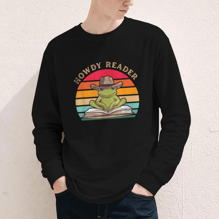 Howdy Reader Frog Reading Book Vintage Youth Long Sleeve Tee