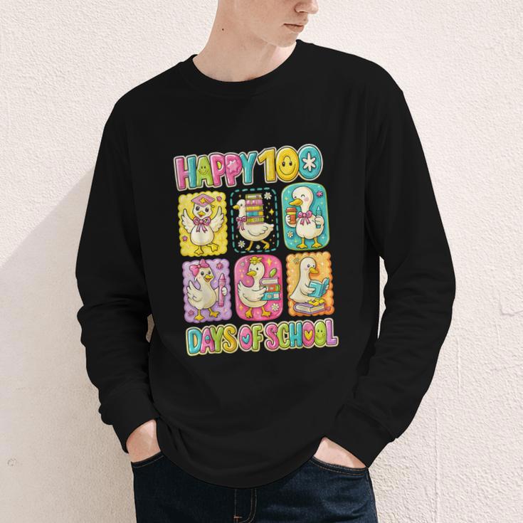 HUGvyn Happy 100 Days Of School Teacher Goose Preppy Books Youth Long Sleeve Tee