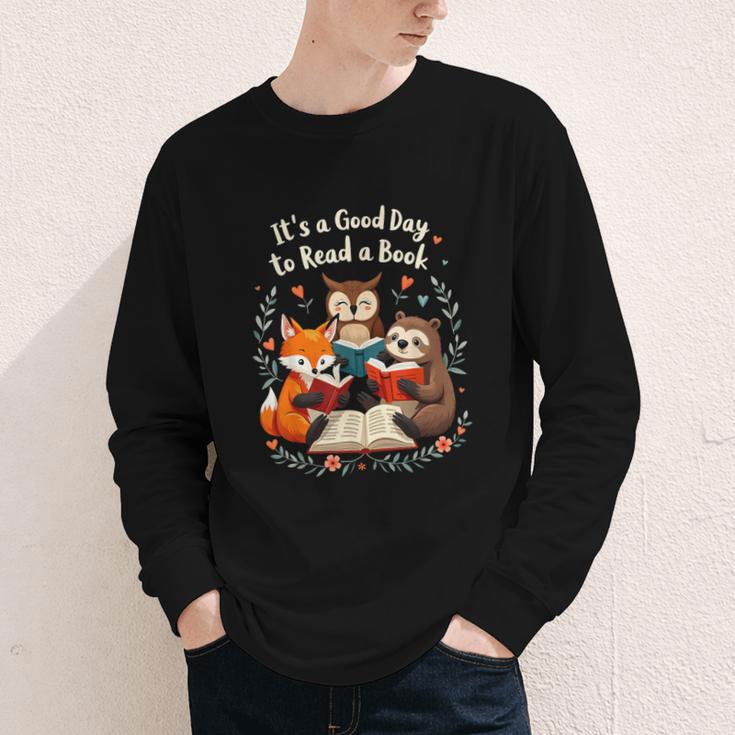 Its A Good Day To Read Book Cute Fox Sloth Owl Novel Reading Youth Long Sleeve Tee
