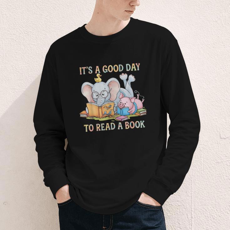 Its A Good Day To Read A Book Cute Pig & Elephant Adventure Youth Long Sleeve Tee