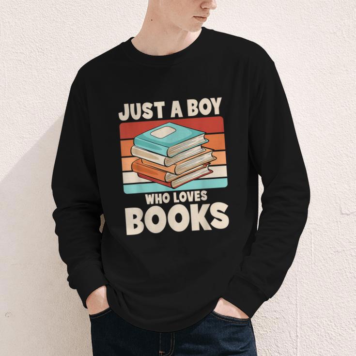 Just A Boy Who Loves Books Reading Bookworm Boys Kids Youth Long Sleeve Tee