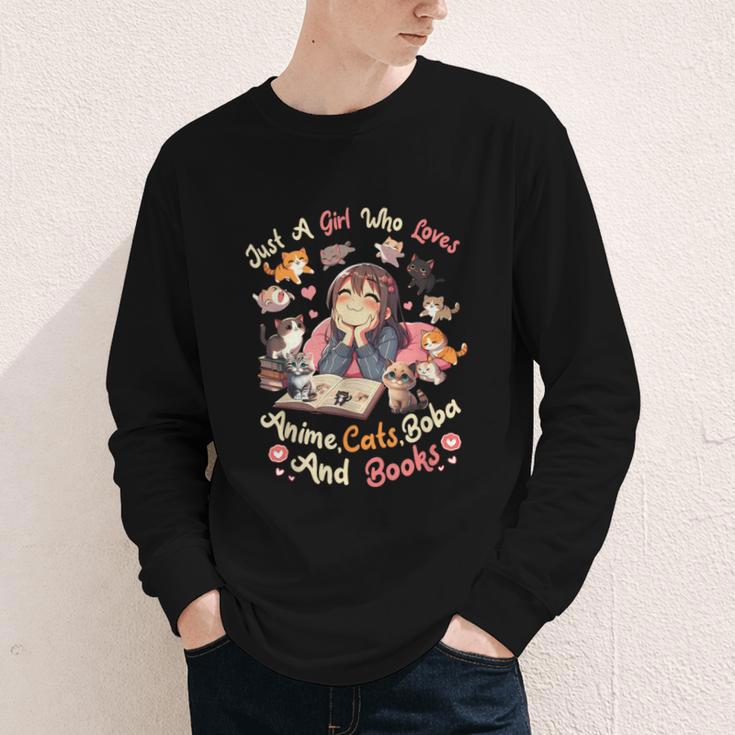 Just Girl Who Loves Anime Cats Boba And Books Bubble Tea Youth Long Sleeve Tee