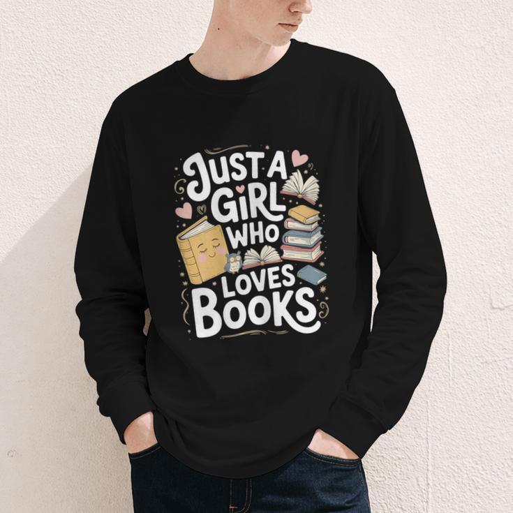Just a Girl Who Loves Books Bookish Readers Book Lover Girls Youth Long Sleeve Tee