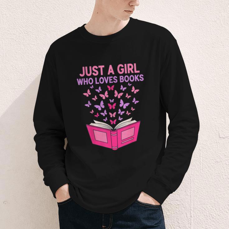 Just A Girl Who Loves Books Butterflies Reading Youth Long Sleeve Tee Just A Girl Who Loves Books Butterflies Reading Youth Long Sleeve Tee