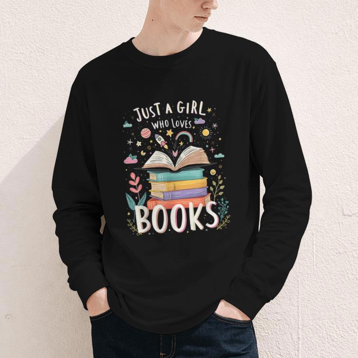 Just a Girl Who Loves Books Cute Book Lover Bookworm Youth Long Sleeve Tee