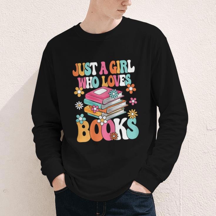 Just A Girl Who Loves Books Reading Cute Bookworm Girls Kids Youth Long Sleeve Tee